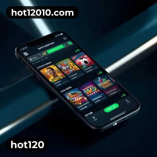 App hot120 para iOS e Android — interface mobile, login biométrico e PIX integrado